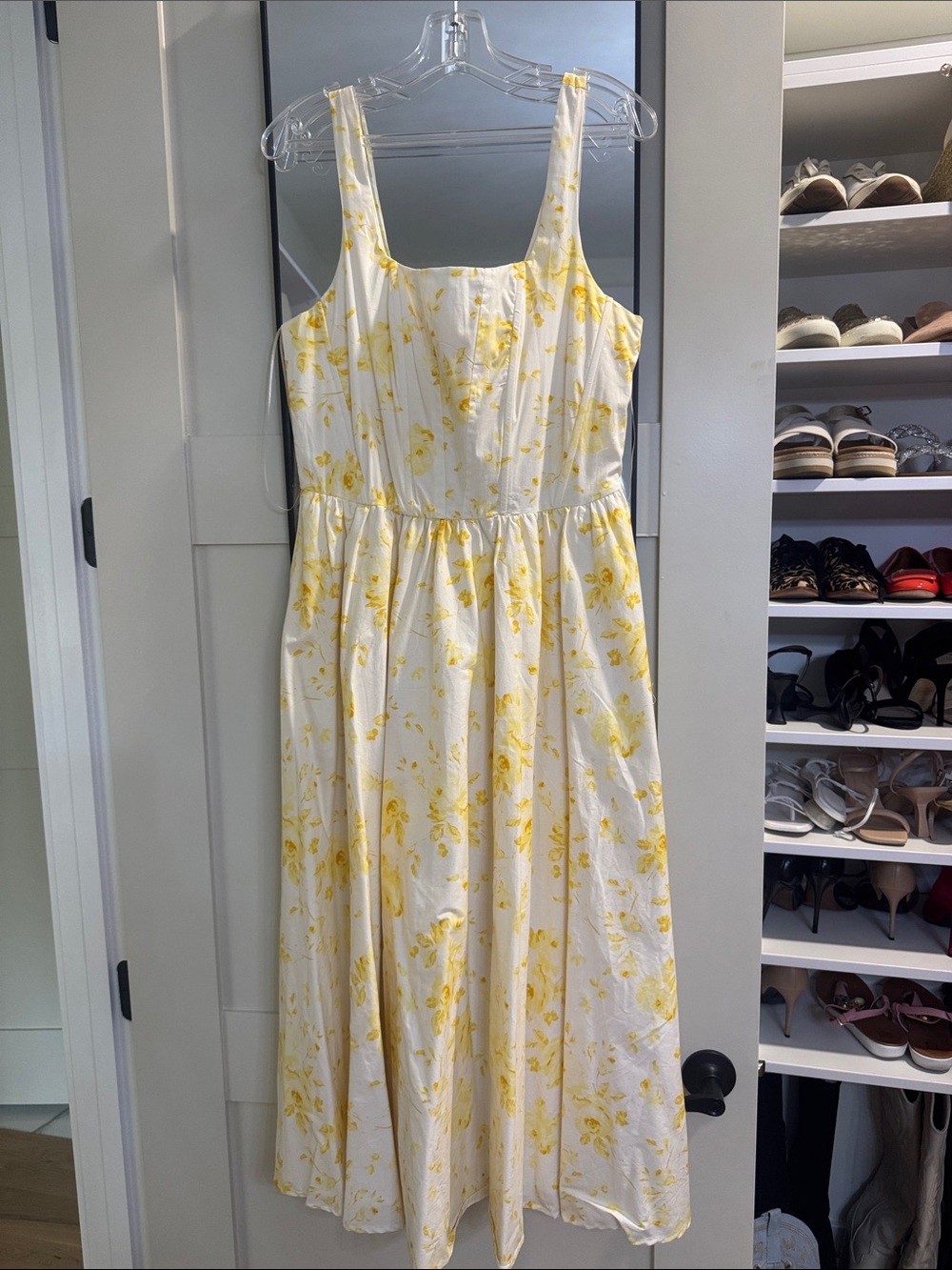 Jason Wu White Midi Dress with Yellow Floral Print